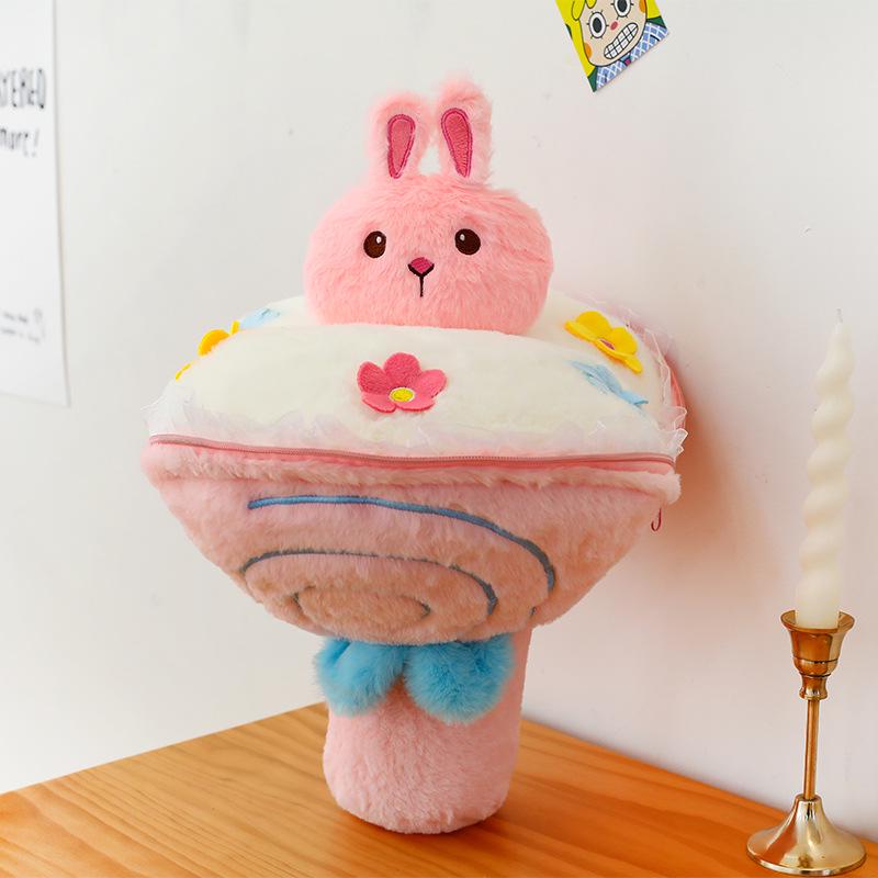 

День Святого Валентина подарок: Букет из плюшевых кукол с леденцом, цветами, маленьким кроликом и мишкой Баттер для девушки 40x40x35 cm, 0.6kg