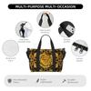 Goldener Löwe Barockmuster Reise-Duffelbag Personalisierte Weekender Übernachtungstaschen mit Schultergurt Unisex Sport-Gymnastiktasche
