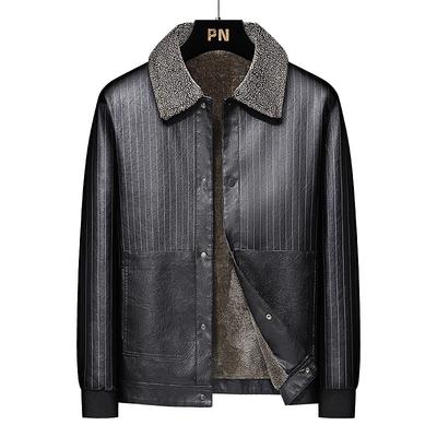 Velvet Middle-aged and Elderly Men's Winter Large Size Thickened Warm Leather Jackets Men's Casual Leather Jackets