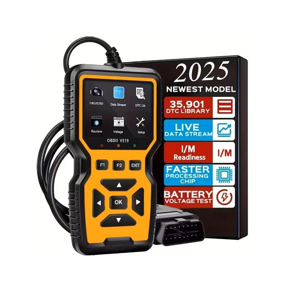 

V519 OBD2 Сканер - Ручной Тестер Проверки и Диагностики Неисправностей Автомобиля с Отображением Данных в Реальном Времени, Тестом Аккумулятора и Другими Функциями - Питание от USB жёлтый