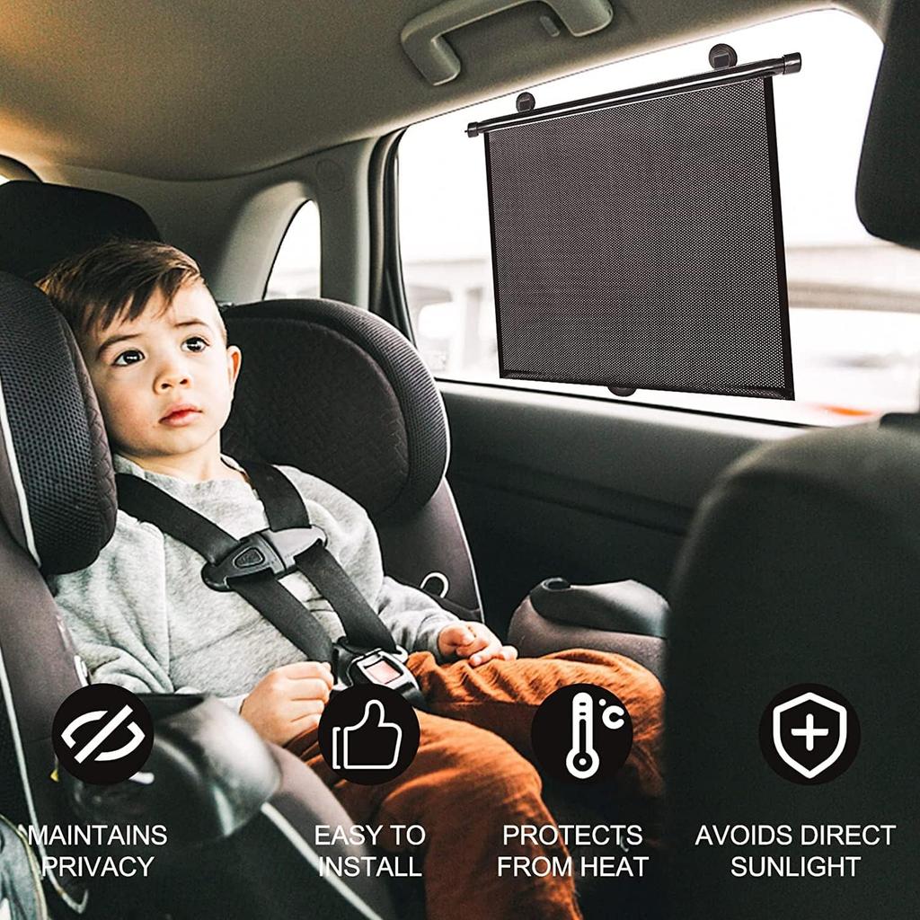 Car Sun Shade Side Window, Retractable Car Roller Shades For Side Window Blocks Harmful Sun Glare And Heat