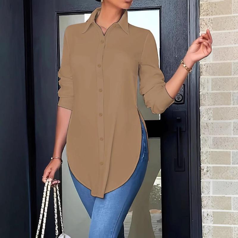 Lapel Shirt Four Seasons Fashion Simple Irregular Ladies Shirt Long-sleeved Shirt
