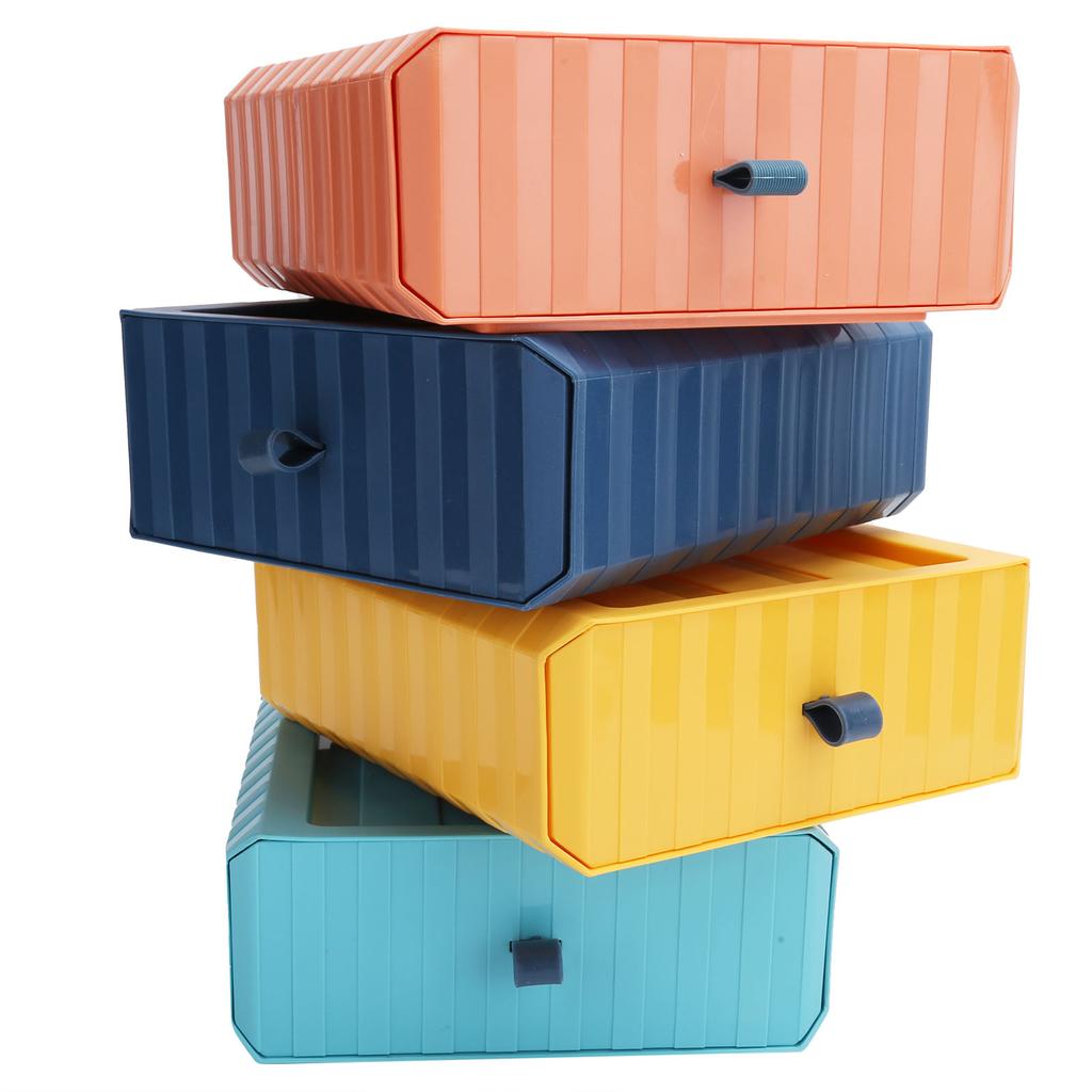 4Pcs Drawer Plastic Storage Box Desk Organization Stackable Storage Drawers Set for Home Office