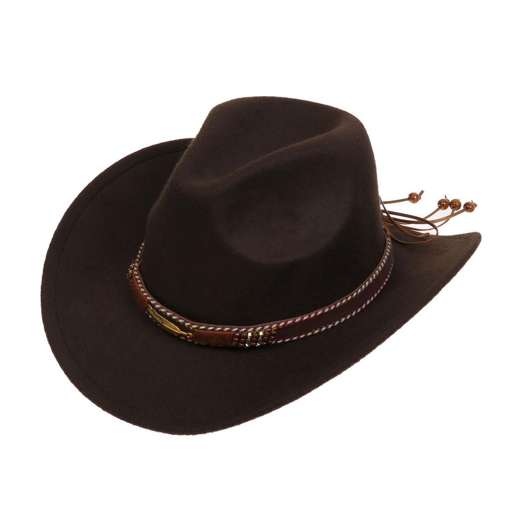 Women Men Western Cowboy Hat, Wide Curved Brim Felt Cowgirl Hat, Vintage Jazz Riding Hat, Removable Hat Belt, Head Circumference 56‑58cm