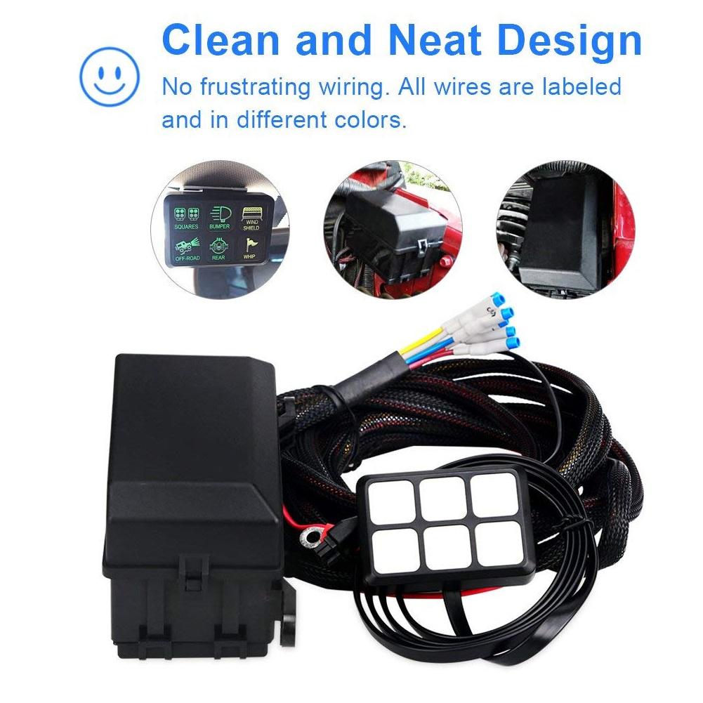 6 Gang Switch Panel Electronic Relay System Waterproof Circuit Control Box Fuse Wiring Harness Kit f