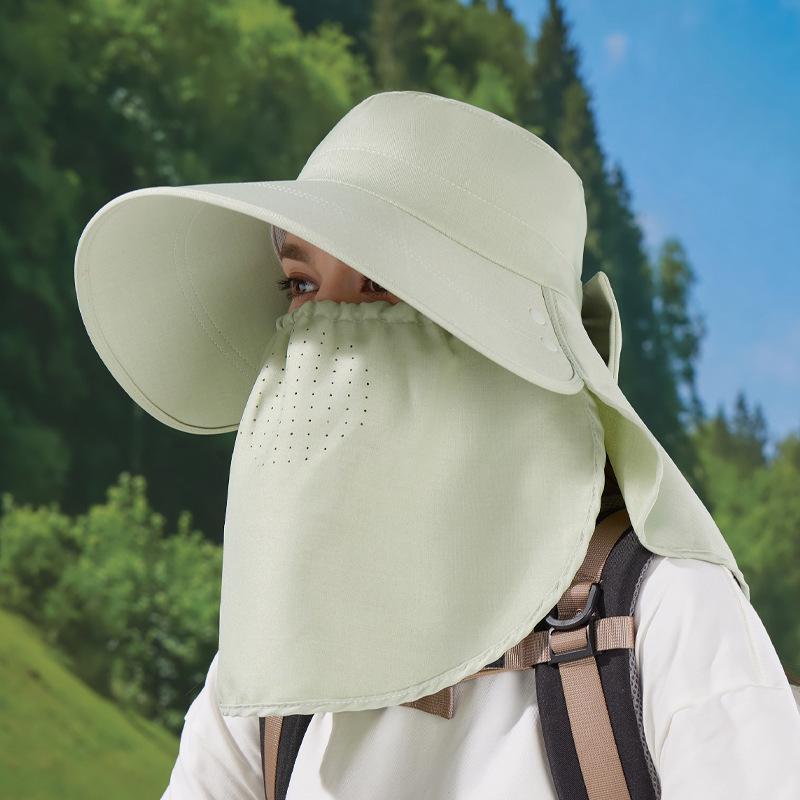 Summer Sun Protection Hat Women's Big Brim Shawl Neck Protection Sun Hat Breathable Face Mask Can Be Ponytail Bucket Hat