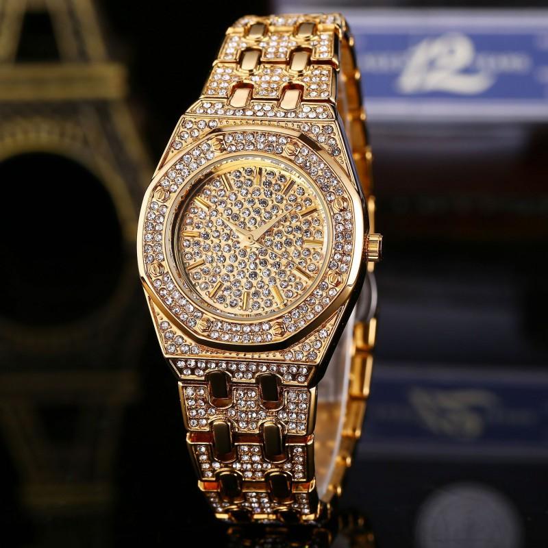 MISSFOX Womens Watch Hip Hop Full Quartz Wristwatch Ins Style Gold/Two-Tone/White 2528 Model