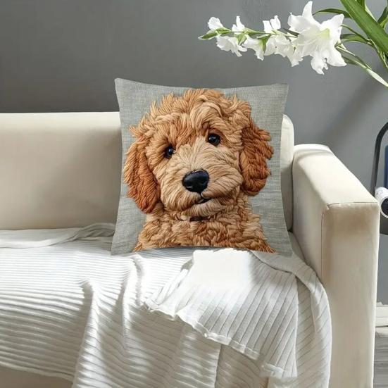 Dog Pillow Cover Imitation Embroidery Puppy Pillowcase Throw Pillow Cover with Hidden Zipper for Car Home Bedroom Couch Sofa Decor