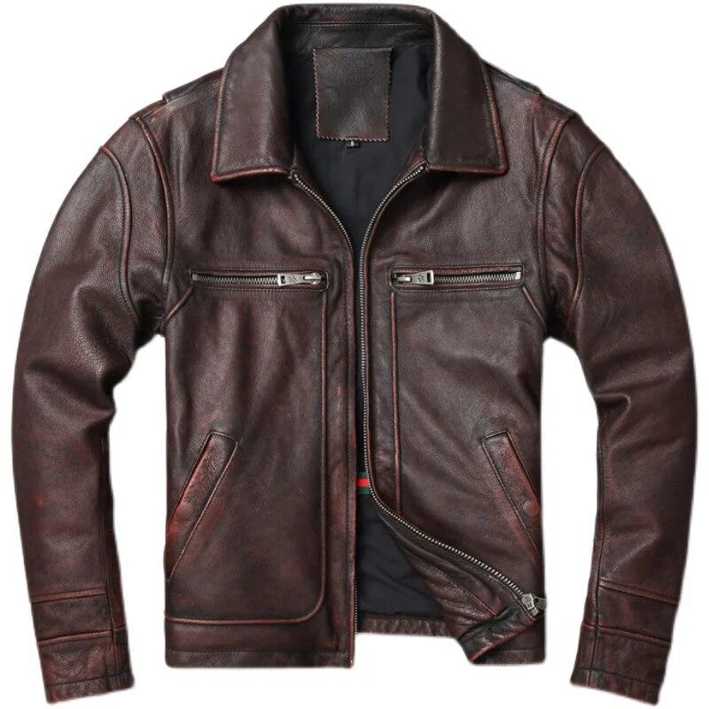 Chinese Size Men Cowhide Coat Vintage Men Leather Jacket Genuine Leather Clothes Men's Winter Jacket Motorcycle Biker Jackets