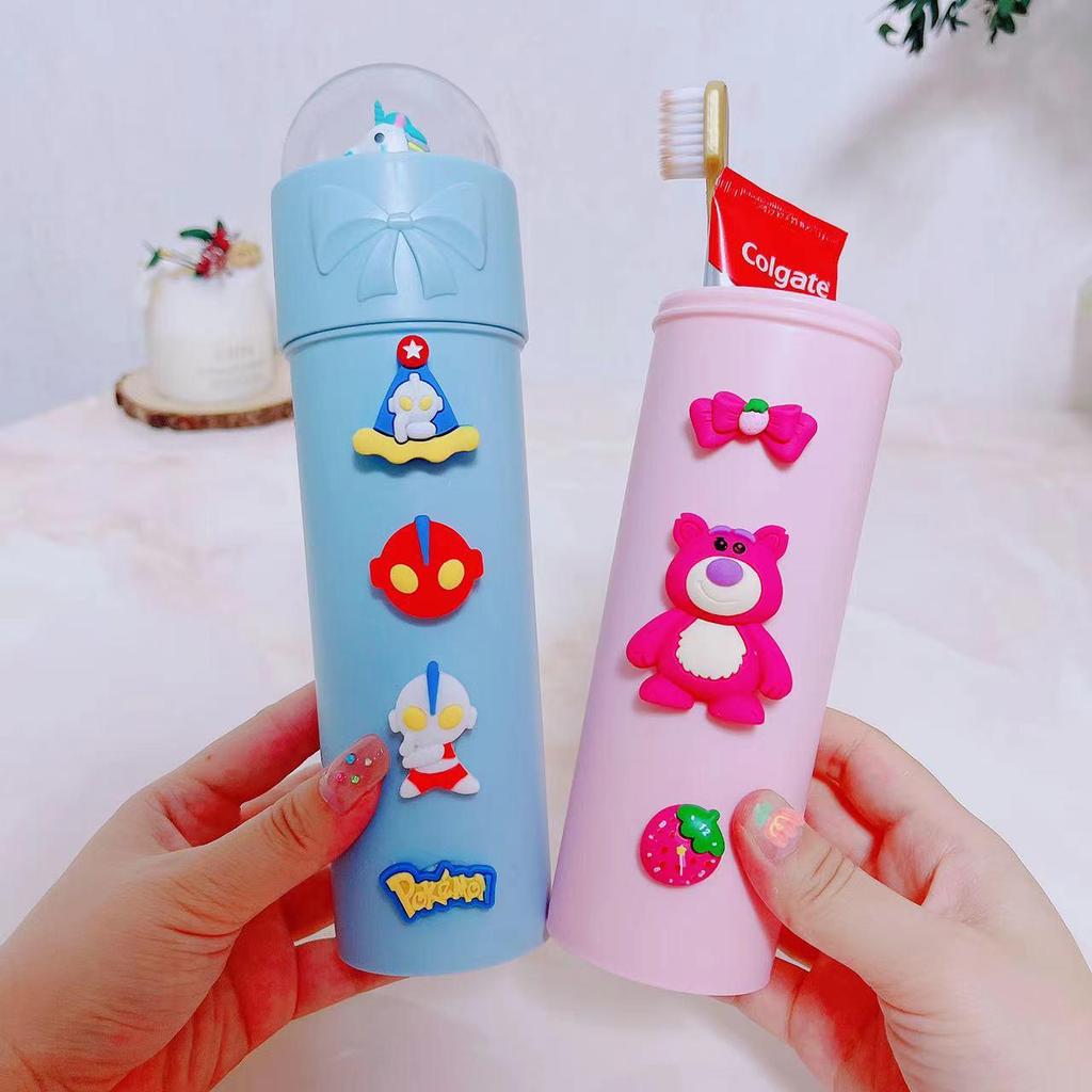 Children's Portable Toothbrush Holder and Mouthwash Cup - Cute Student Travel Toiletries Storage Box