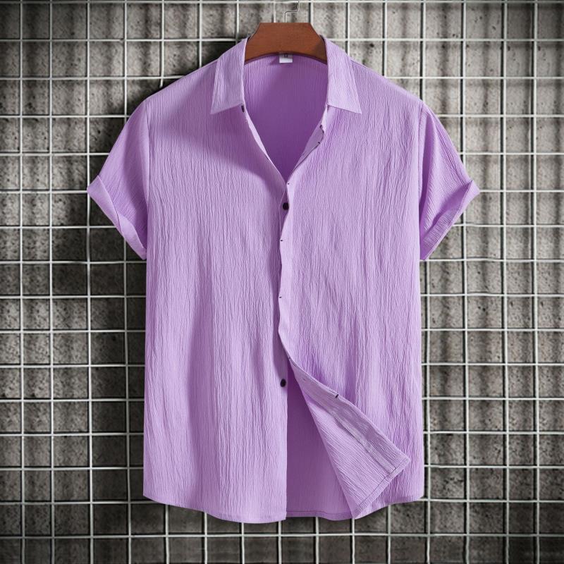 Summer 2026 Men's Loose Solid Color Short-Sleeved Button-Down Casual Shirt