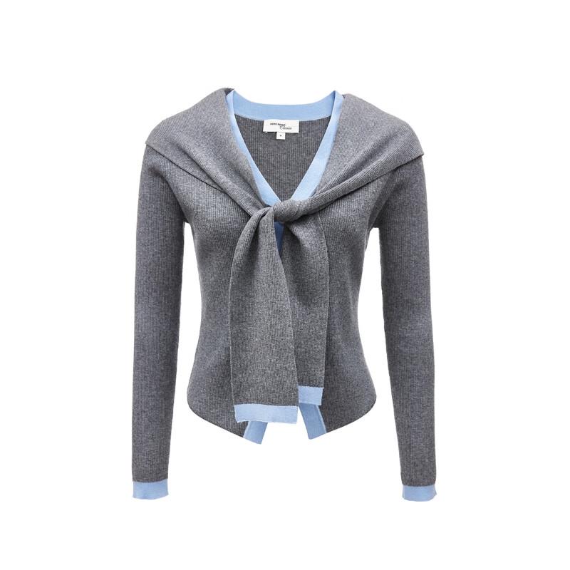 Veromoda 2025 Summer V-Neck Knit with Detachable Colorblock Shawl