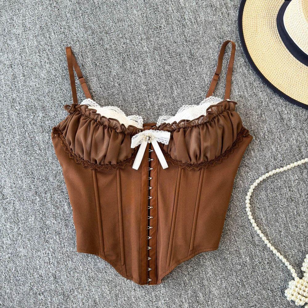 Buckle Lace Flower Camisole Bowknot Suspender Vest Elegant Lace Corset  Ladies
