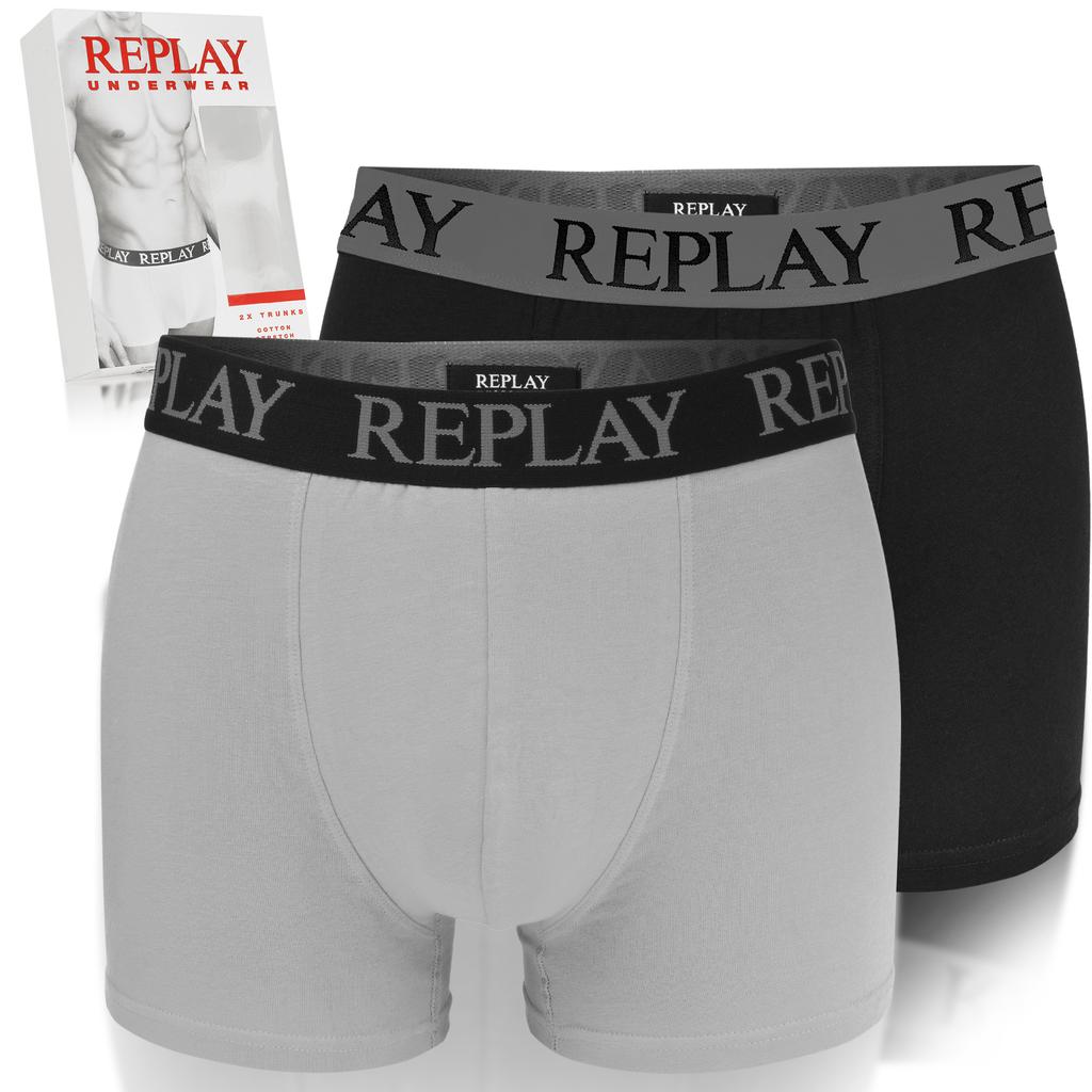 Replay Black Gray Men' Logo Boxer Shorts Set of 2 Size