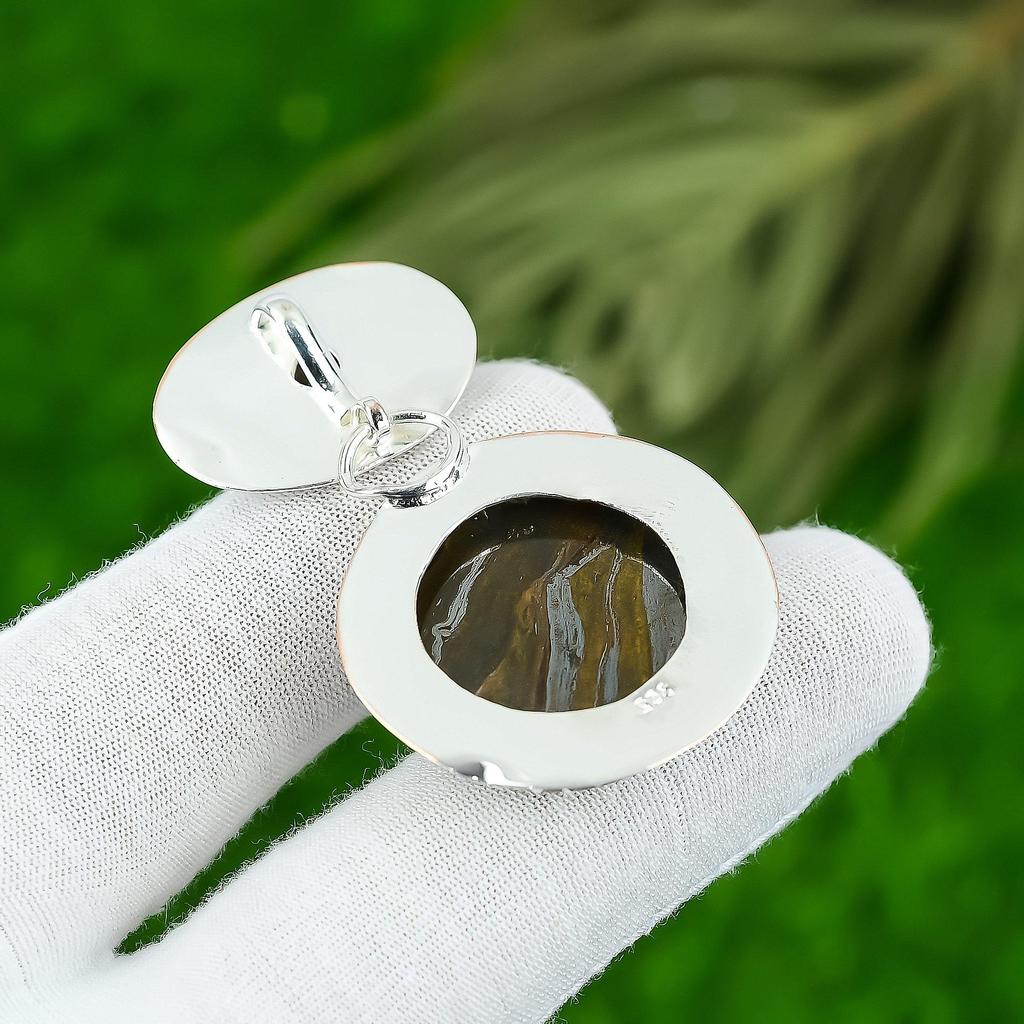 Natural Iron Tiger Eye Gemstone Jewelry 925 Sterling Silver Pendant For Women