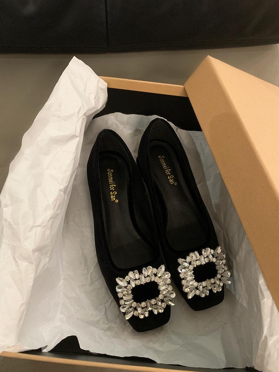 

Fashion 2024 New Women s Heeled Single Shoes Fashion Rhinestone Square Toe Thick Heel Pumps Ladies Shallow Work Shoes Zapatos De Mujer 39 чёрный