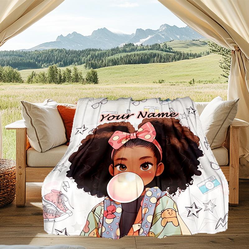 1PC Custom Name Bubble Gum Dreams outdooor Flannel blankets Patterns Throw Blanket All-Season Soft Gift for Couch, Bed, Camping gifts