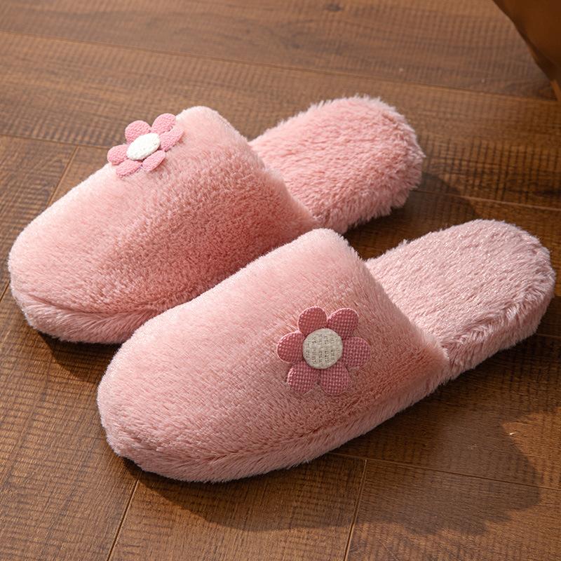 Fashion Flower Fluffy Women's Home Slippers Plush Luxury Designer Woman Shoes New Winter Casual Platform Fuzzy Fur Slides Elegant Indoor