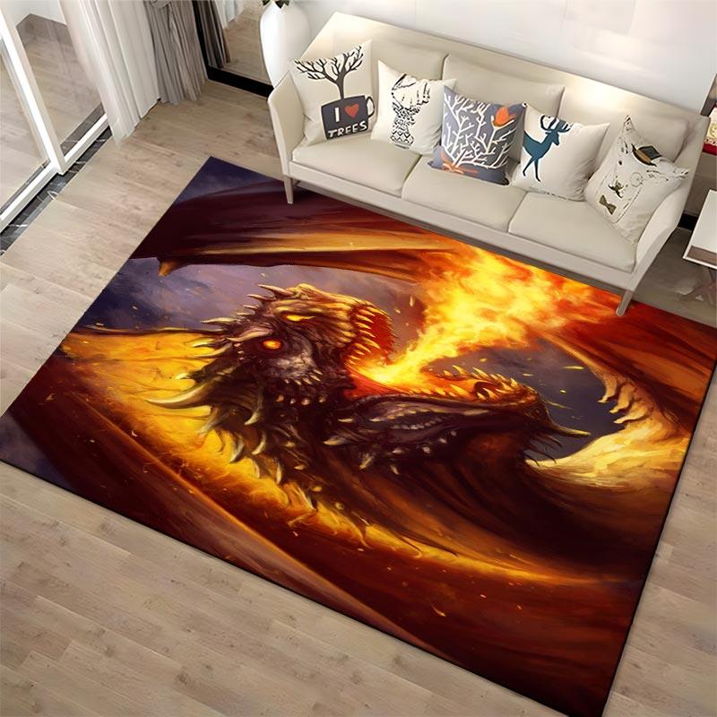 Fiery Dragon Fantasy Art Carpet with Fire Breath and Dark Wings Design1Warm Tones Suitable for Use As an Anti-slip1 For1room and Bedroom Sofas