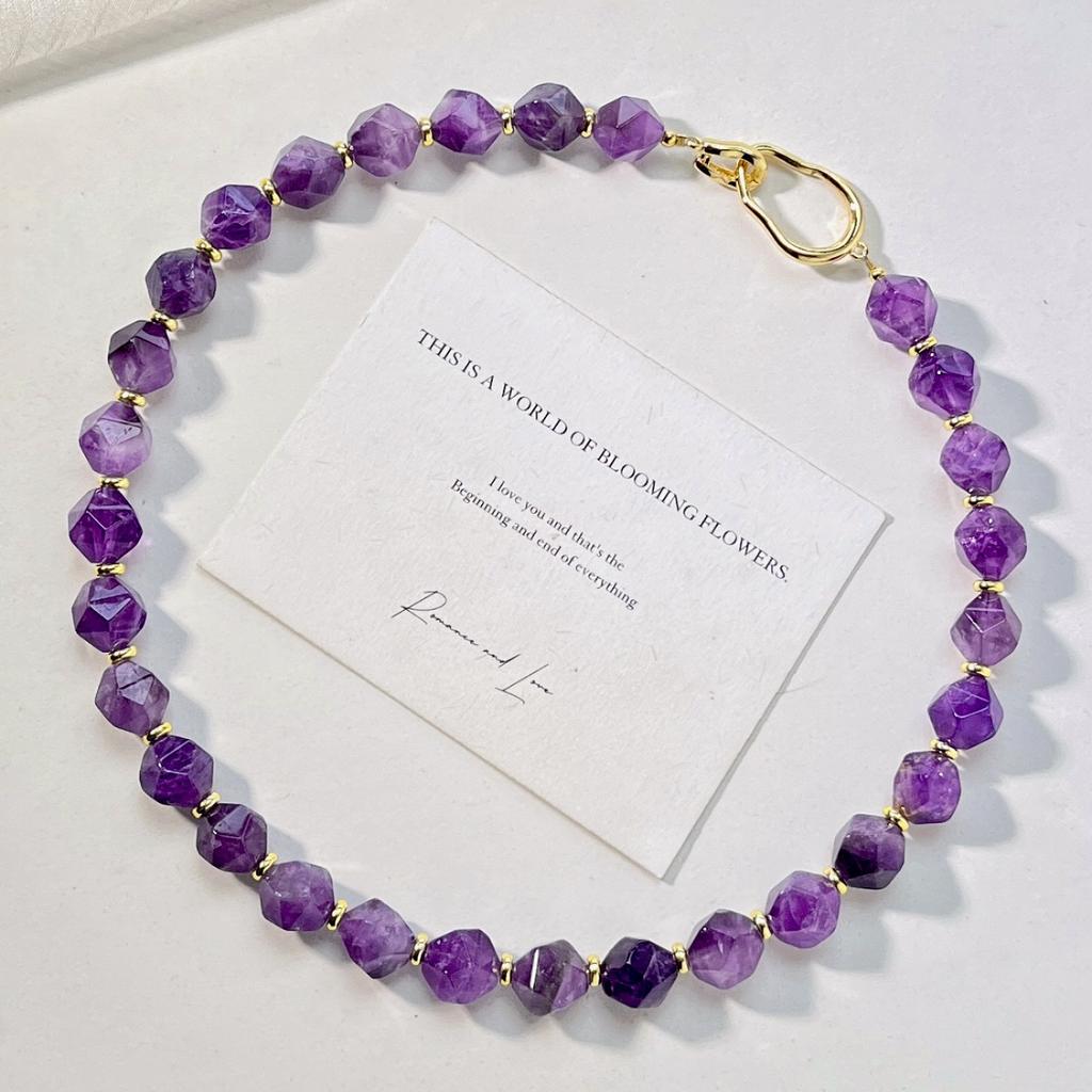 12Mm Retro High Quality Natural Amethyst Design Necklace Collarbone Chain