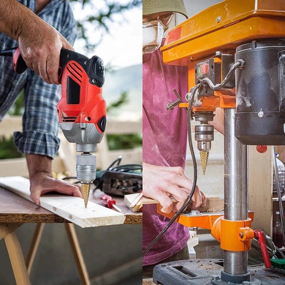 4-12/4-20/4-32mm Hexagonal Straight Groove Titanium Plated Ladder Drill 3pc Pagoda Drill Bit Electric Tool Accessory Set