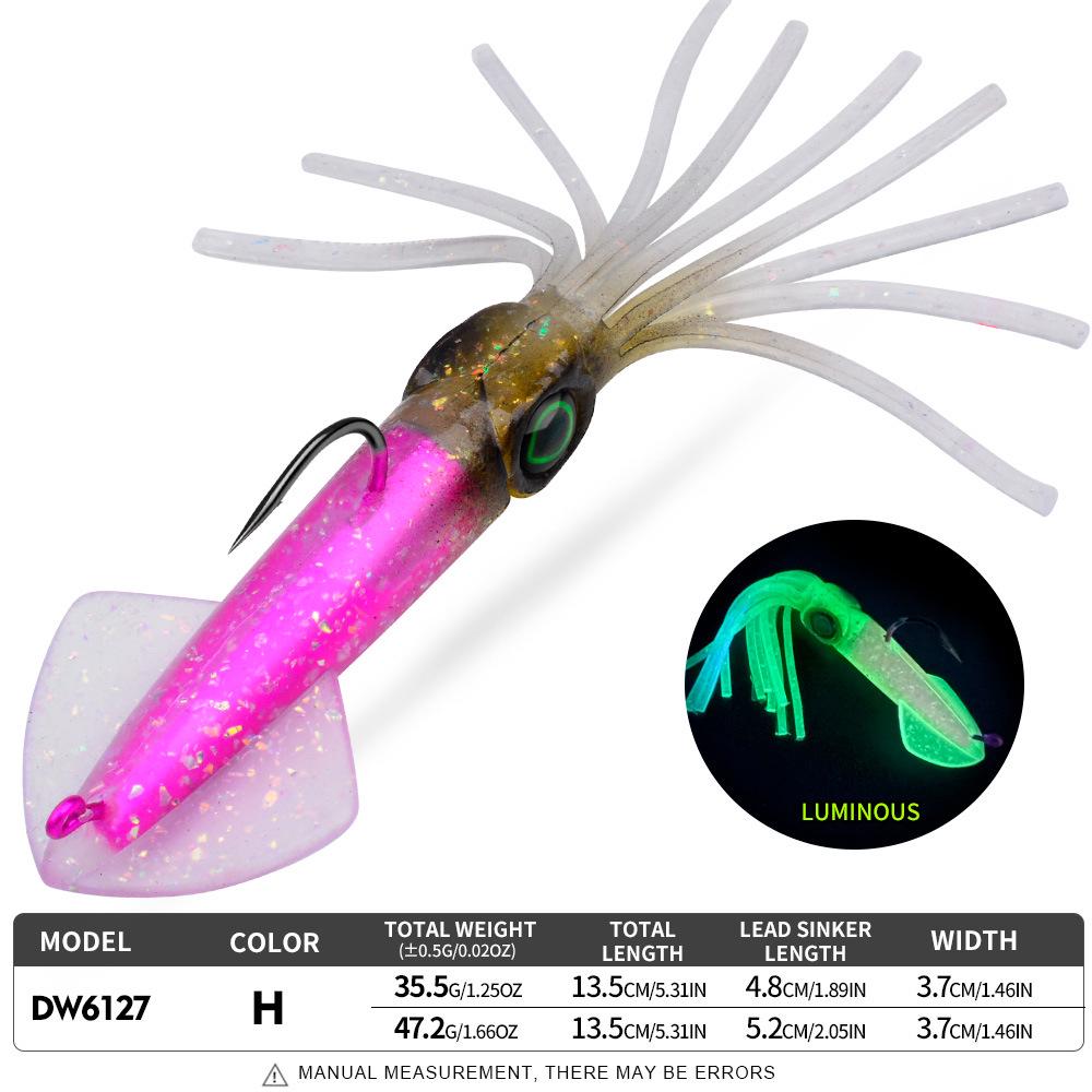 13cm Luminous UV Squid Lure with Lead Head & Hook - Soft Bionic Octopus/Cuttlefish Bait