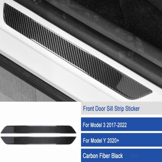 Carbon Fiber Front Door Sill Panel Cover Sticker For Tesla Model 3 Y 2017-