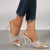 High Heels Slippers Womens 2026 Summer New Sexy Open Toe Stilettos Sandals Woman Luxury Sequined Pointed Banquet Party Pumps