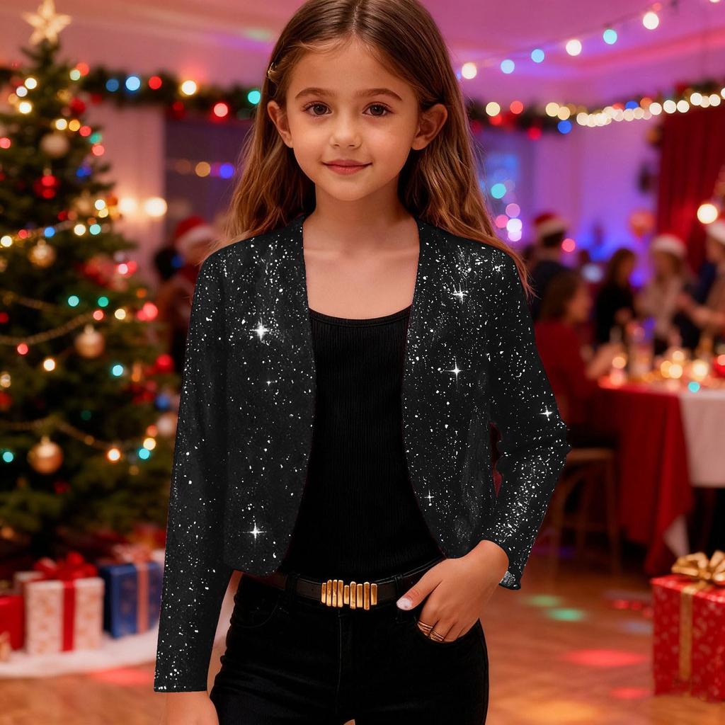 Children's -Printed Long-Sleeve Shawl-Collar Cardigan Dress Casual Short Jacket