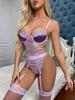 Body Sexy da Donna in Pizzo Ricamo Floreale Intagliato Scollo a V Set Lingerie Teddy Reggicalze Bikini a Tre Punti Erotico Completo