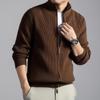 Men's Stand Collar Wool Cardigan Sweater - Casual Zipper Jacket for Autumn/Winter