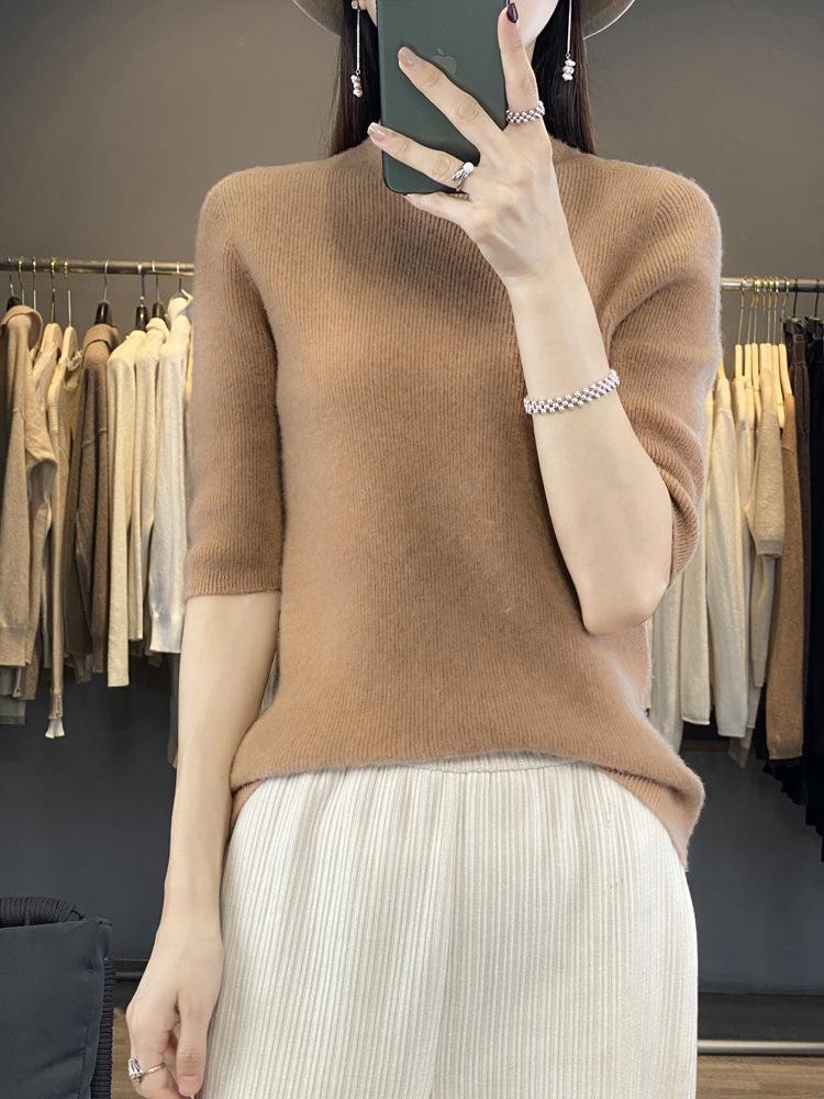 Women's Slim Fit Wool Knit Vest with Half-High Collar