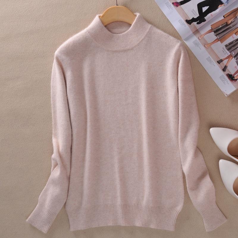 Women's Slim Cozy Knitted Half-turtleneck Cashmere Wool Jumper For Winter Warmth