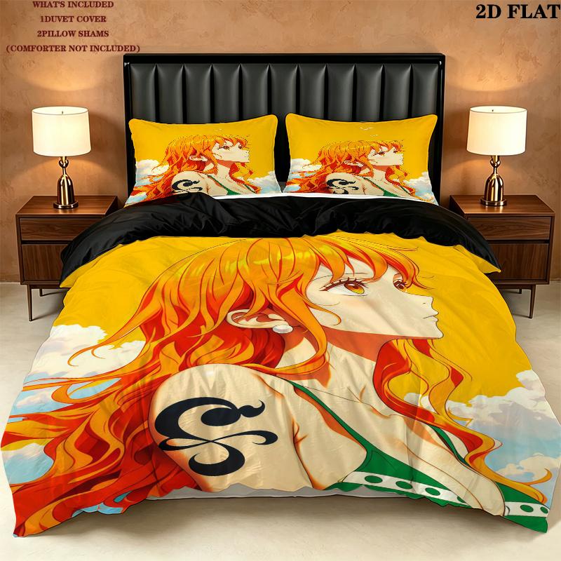 Nami Pattern Bedding Quilt Set Quilt Cover Pillowcase Home Birthday Gift(1 * Duvet Cover + 2 * Pillowcase, Without Core)