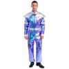M-3XL Men‘s Halloween Alien Costume: Deluxe Shiny Metallic Robot Jumpsuit, One Piece Long Sleeve Retro Space Outfit