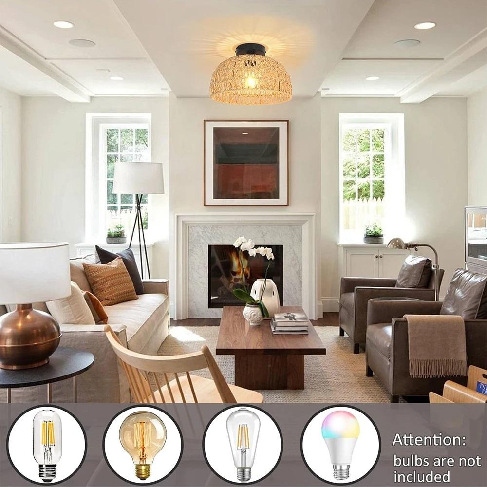Woven Ceiling Pendant Lamp Shade LED Ceiling lamp Cover for Home Restaurant Living Room Handwoven Ceiling Light Fixture Bedroom
