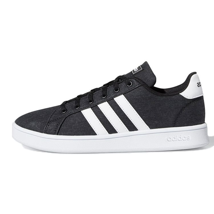 Adidas Neo Grand Court Synthetic Leather Canvas Comfortable Versatile Breathable Low-Top Skate Shoes Kids Sneakers Gray Black EG1517
