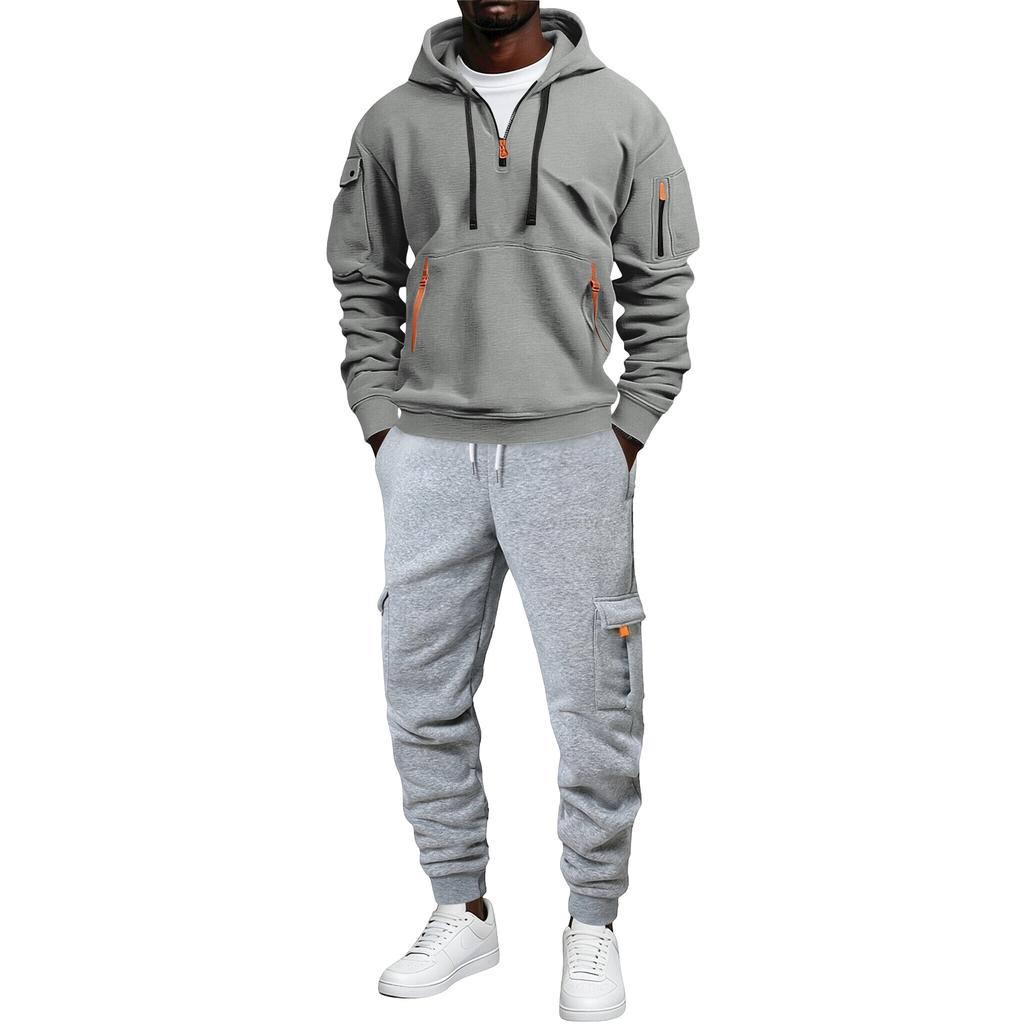 Men's Loose Fit Casual Tracksuit Hoodie and Multi-Pocket Cargo Pants 2 Piece Set
