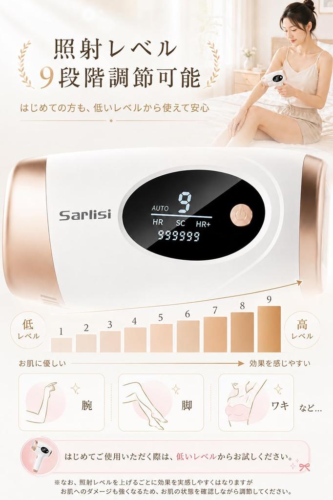 Sarlisi Home Hair Removal IPL Light Hair Removal Suitable for the Whole Body 9 4 Automatic Flashes Device, Device, (Face, Beard, Underarms, VIO),