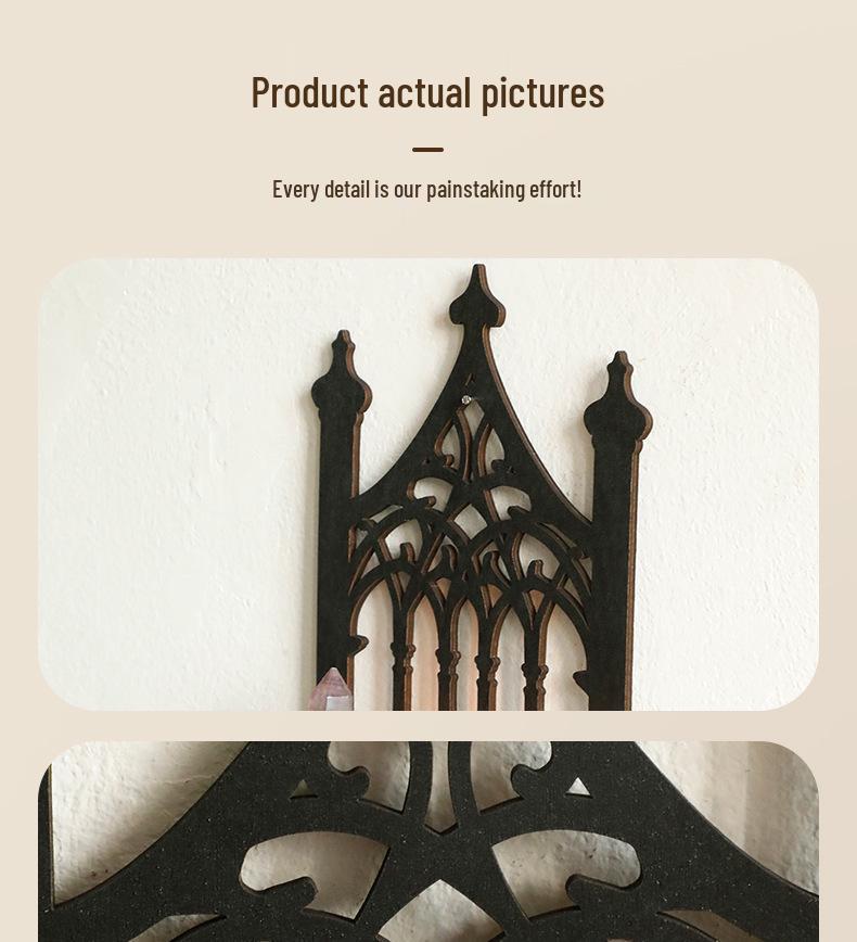 Bohemian Gothic Black Wooden Wall-Mounted Shelf for Bedroom Decor
