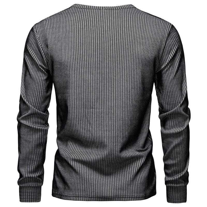 Men's Striped Henley Shirt Long Sleeve Casual Top for Men Autumn Winter Warm Fashion Button-Down Textured Male Blouse