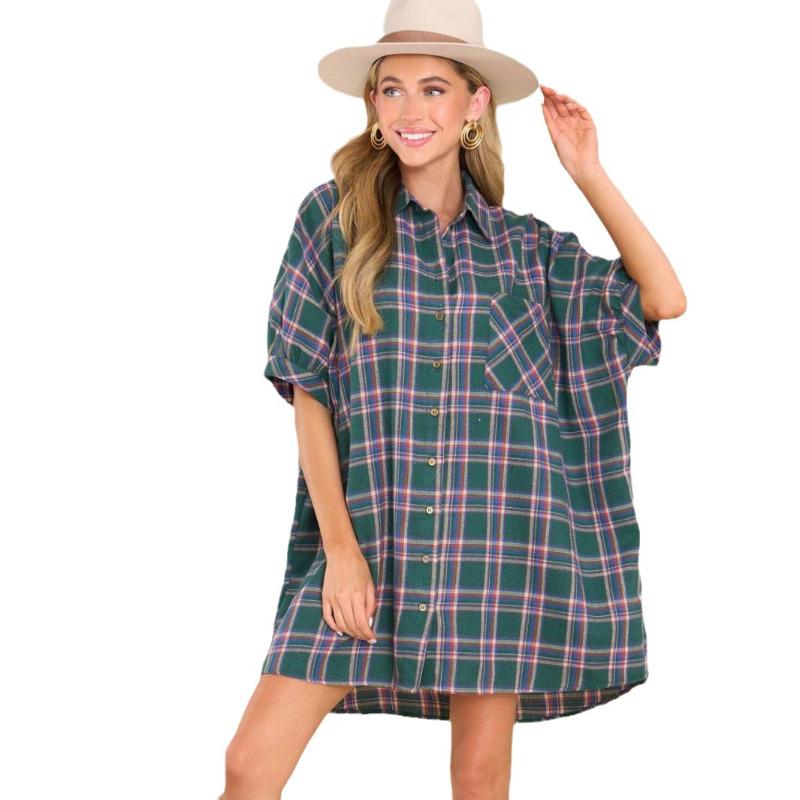 

Женская весна и осень новая клетчатая рубашка с рукавами летучая мышь свободная куртка среднего размера с рукавами XL синий