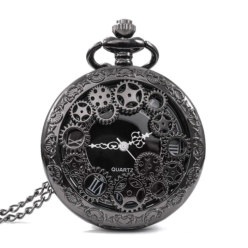 Hollow Gear Design Pendant Clock Chain Vintage Style Steampunk Pocket Watch For Men Women