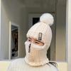 Casual Windproof Wool Knitted Hat Neck Warmer Thickened Ear Protection Hat Keep Warm Pompoms Hat for Women