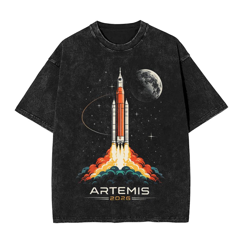 Men Womens Tshirt Artemis Ii 2026 Rocket Launch Mission To The Moon Artemis 2 Washed T Shirts Harajuku  Beach Tee Shirt