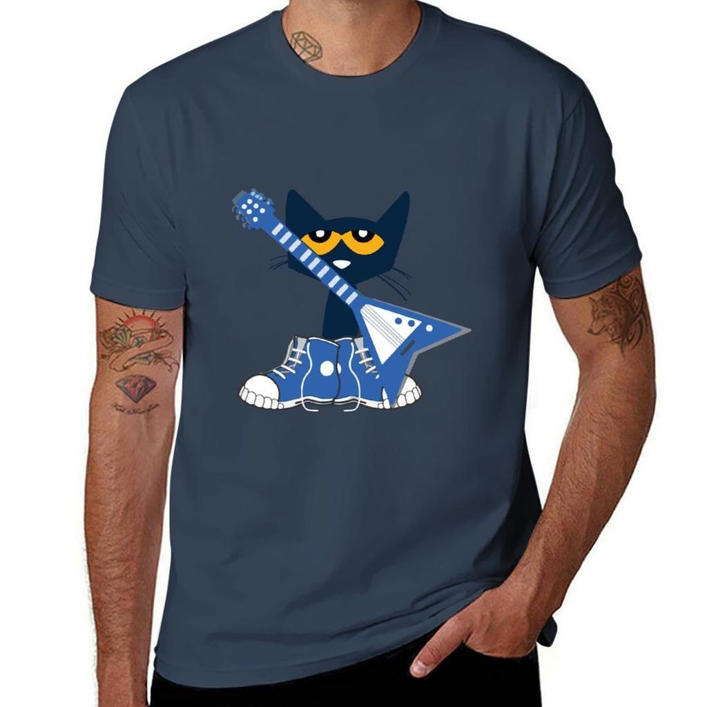Pete The Cat Rocking In Blue Shoes And Blue Guitar Tshirt Casual Loose Fit Summer Tee Shirt