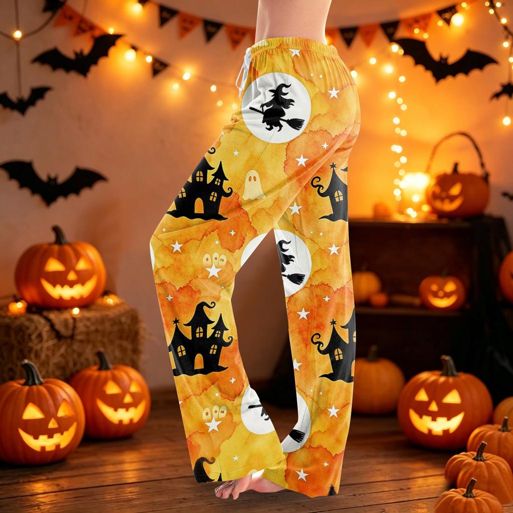 Women's Halloween Print Lounge Pants with Drawstring Waist Casual Pajama Bottoms Comfortable Fit Soft Fabric Relaxed Style