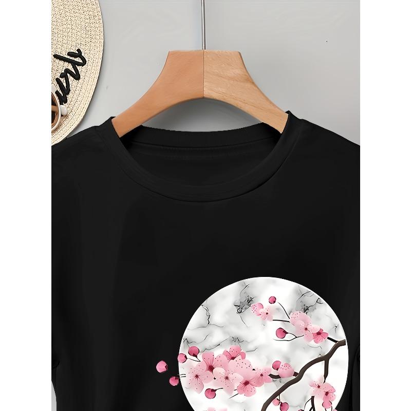 Europäische Größen Damen Artistic Floral Print T-Shirt Urlaubsbekleidung, Abschlussoutfit, Frühling/Sommer Neuankunft
