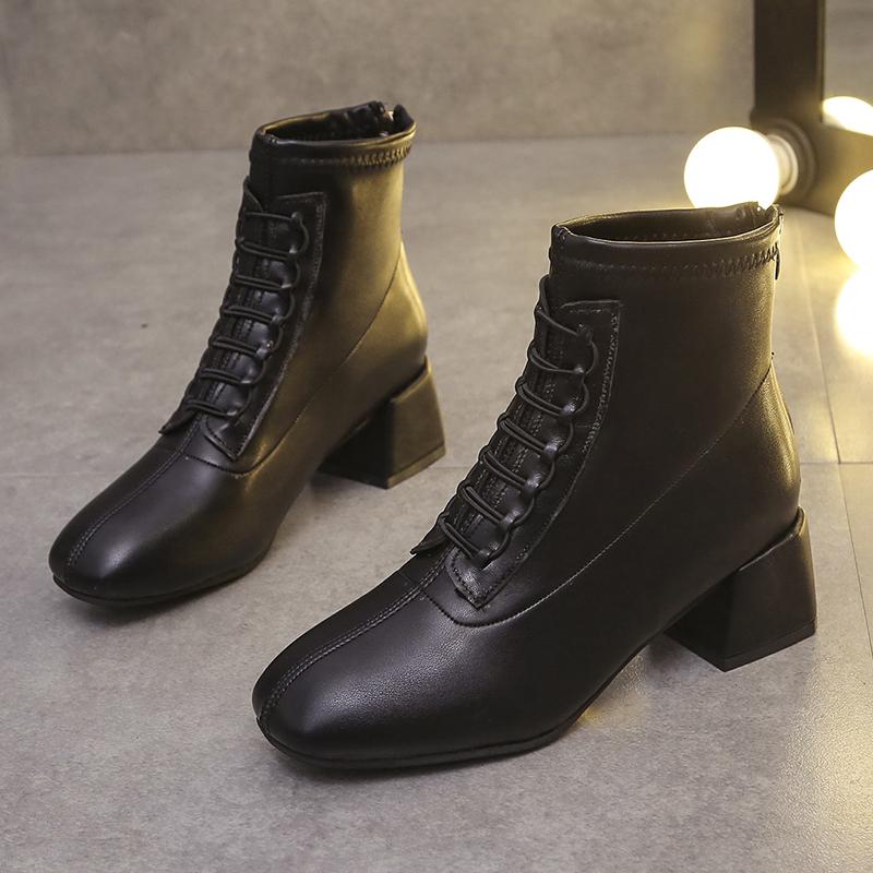 

2024 Winter Women s Boots Fashion Vintage Lace-Up Boots Women s Casual Fall High Heels Botas Mujer Women s Ankle Boots