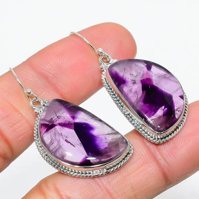 Natural Brazilian Amethyst Gemstone 925 Solid Sterling Silver Earring 1.75" i9S62